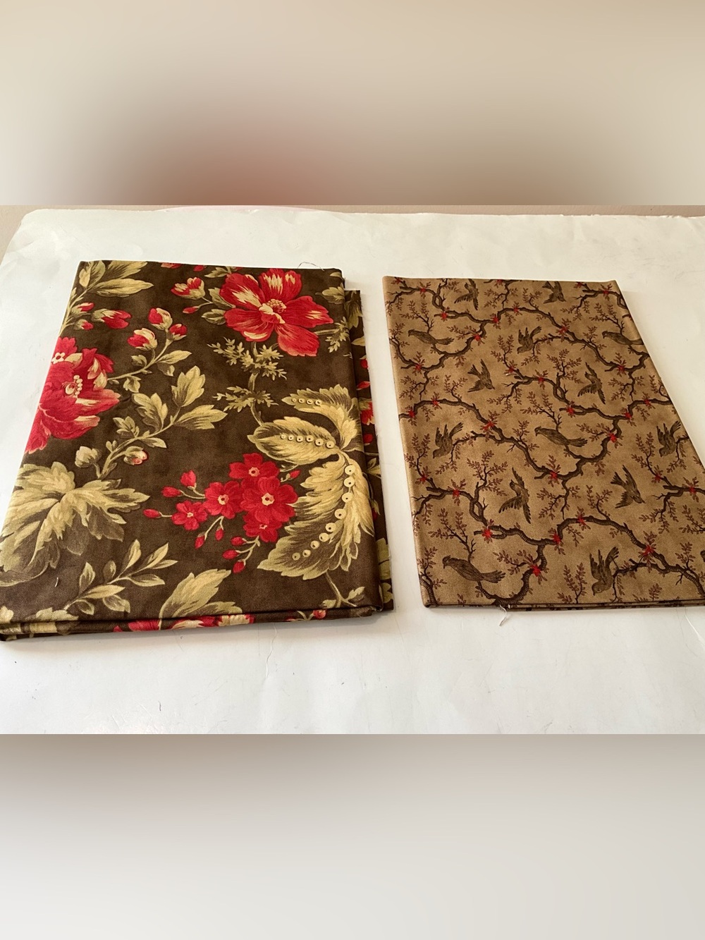 Quilting Sewing Fabrics Moda Chocolat#3835 Park Avenue#4024 Birds Floral Brown